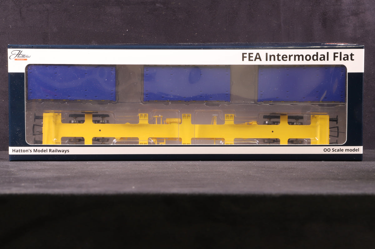 Hattons OO H40-FEAS-006 FEA-S Intermodal Wagon, Metronet Yellow &#39;640911&#39; w/Track Panel Carriers