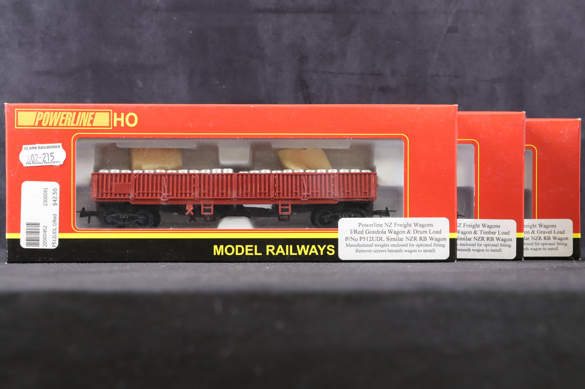 Powerline HO Rake Of 3 Red Gondola Wagons &#39;New Zealand Rail&#39;