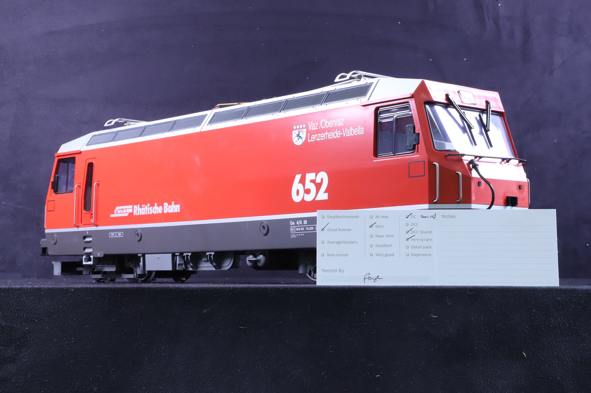 LGB G Scale 26420 Class Ge 4/4 III 652 of the RhB DC & DCC Sound