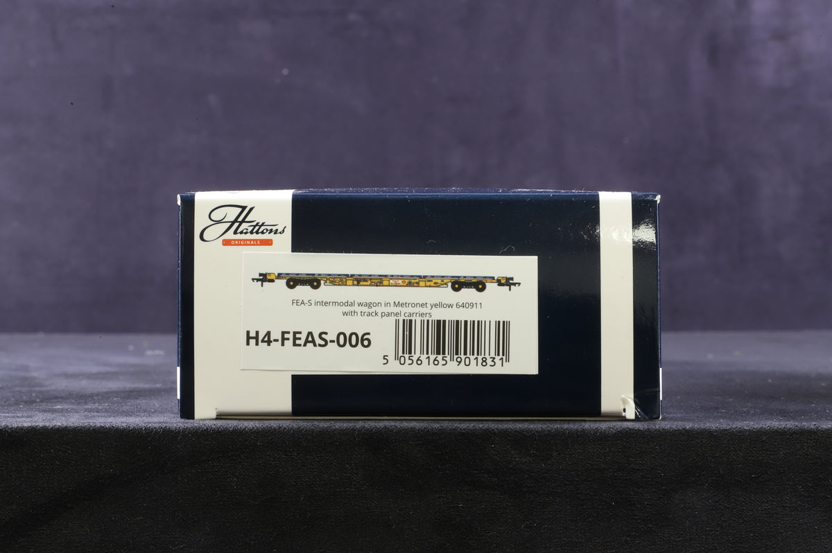 Hattons OO H40-FEAS-006 FEA-S Intermodal Wagon, Metronet Yellow &#39;640911&#39; w/Track Panel Carriers