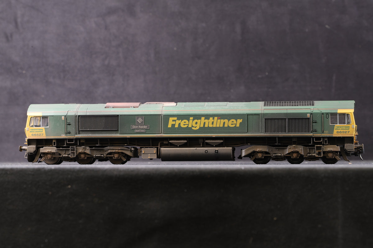 Bachmann OO 32-732 Class 66 &#39;66527&#39; &#39;Don Raider&#39; Freightliner TMC weathered, DCC Sound