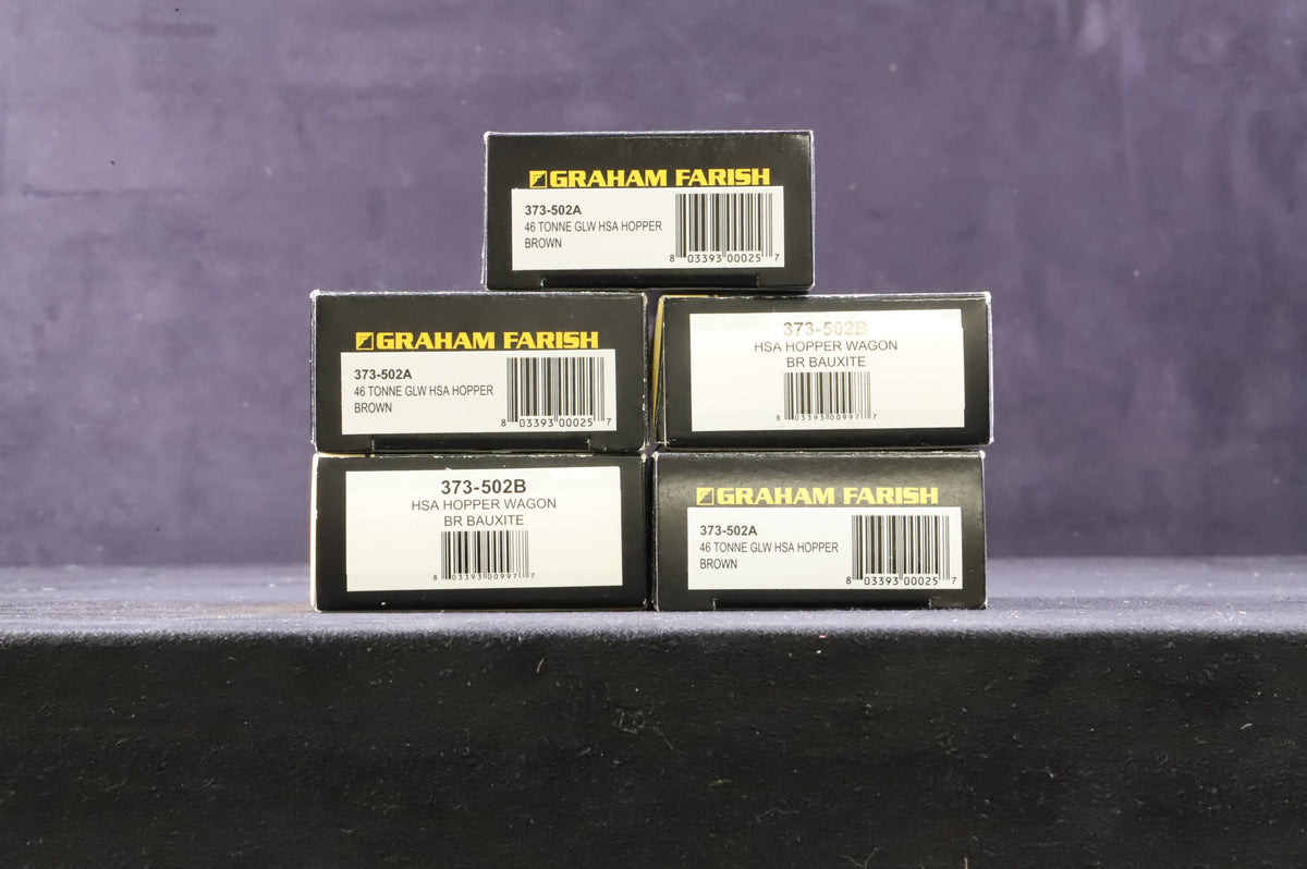 Graham Farish N Rake Of 5 HSA Hopper Wagons BR Bauxite Inc. 373-502Ax3 &amp; 502Bx2