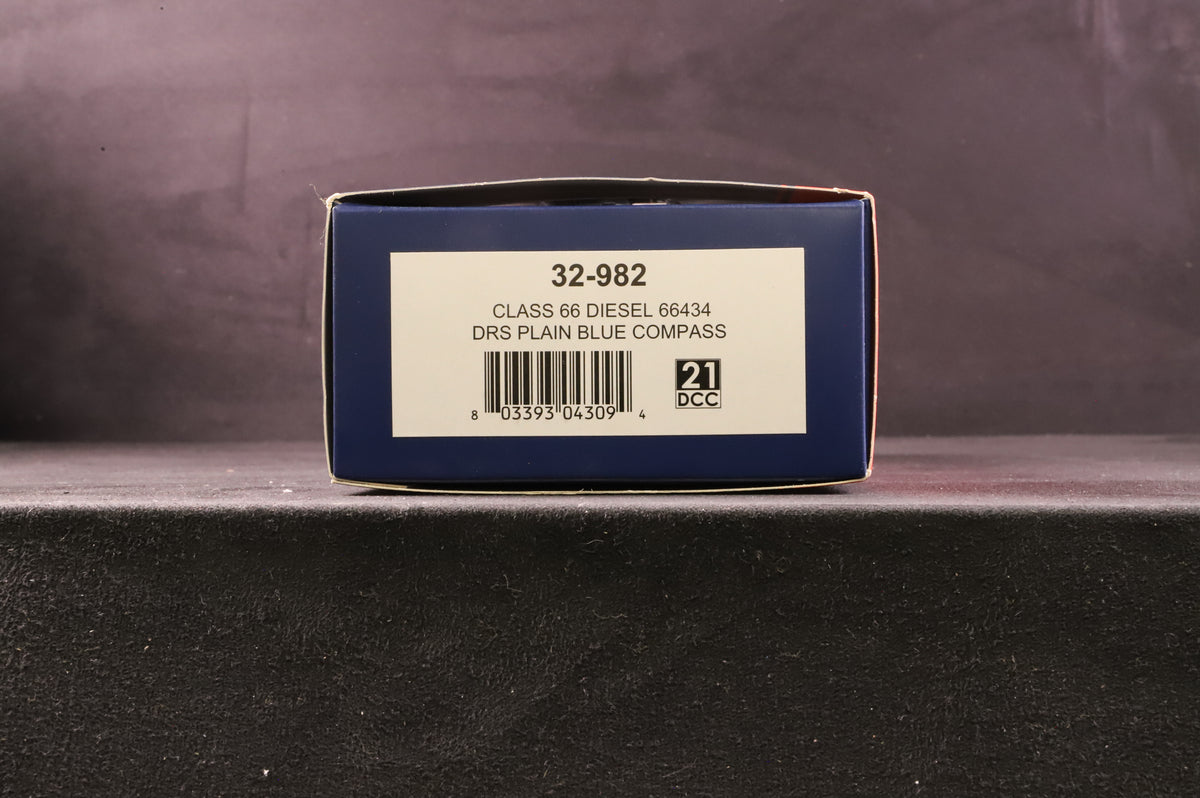 Bachmann OO 32-982 Class 66 Diesel &#39;66434&#39; DRS Plain Blue Compass Weathered