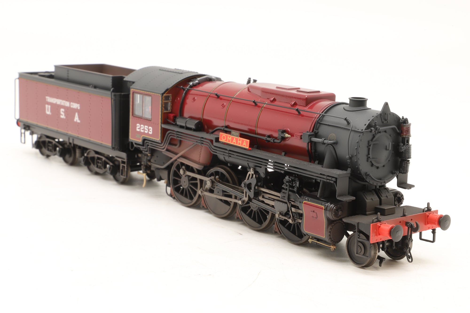 Rapido OO Gauge 926008 USATC S160 2-8-0, ‘2253’, Omaha, Maroon w/Transportation Corps USA on Tender (As preserved) Lightly Weathered & Gloss Finish