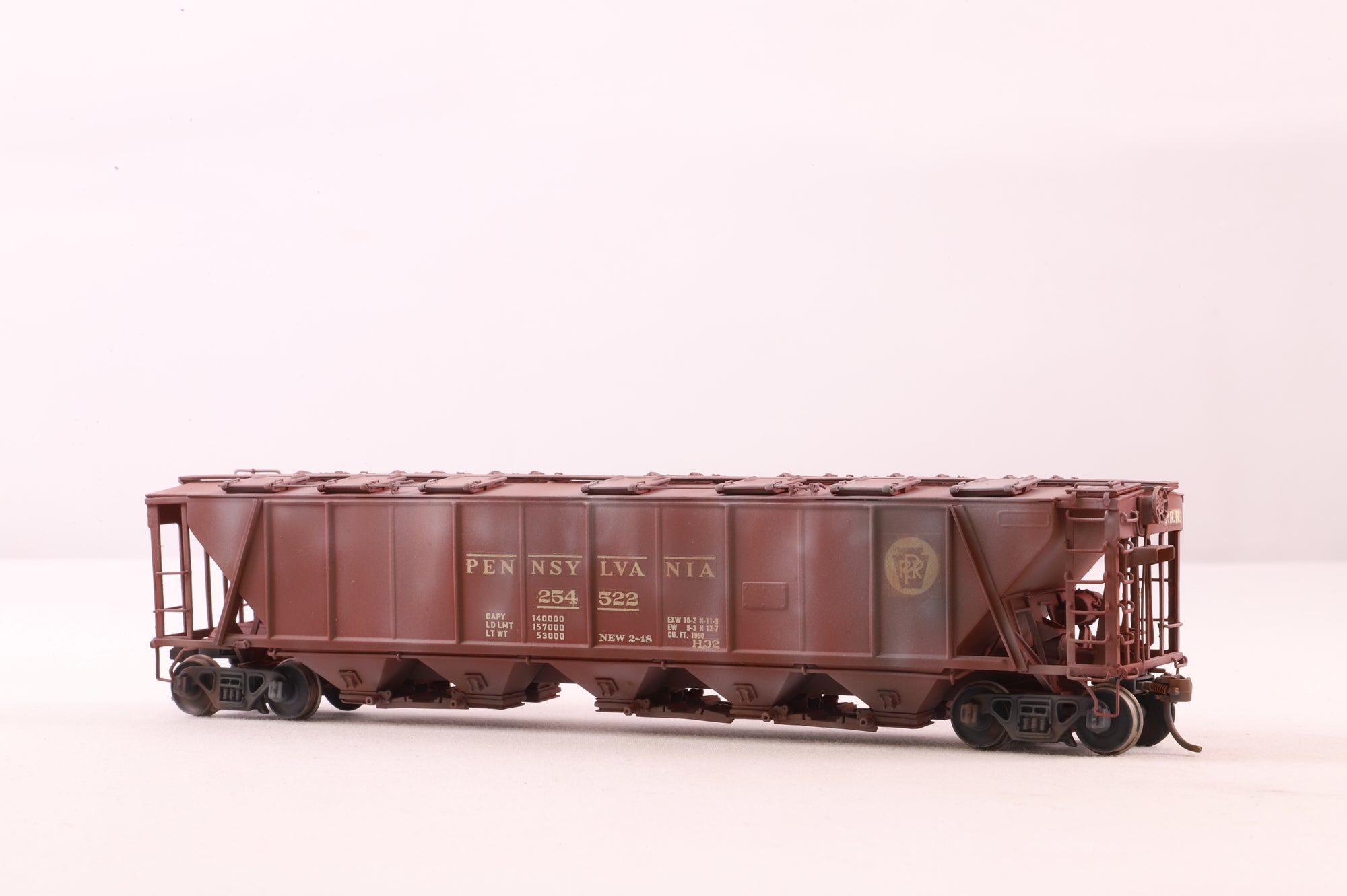 Overland Models HO Brass OMI-1313 PRR Covered Hopper Class H32 5-Bay '254522' Weathered