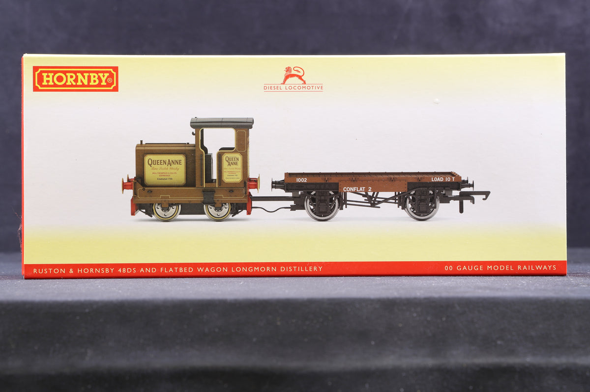 Hornby OO R3707 Ruston &amp; Hornsby 48DS and Flatbed Wagon Longmorn Distillery