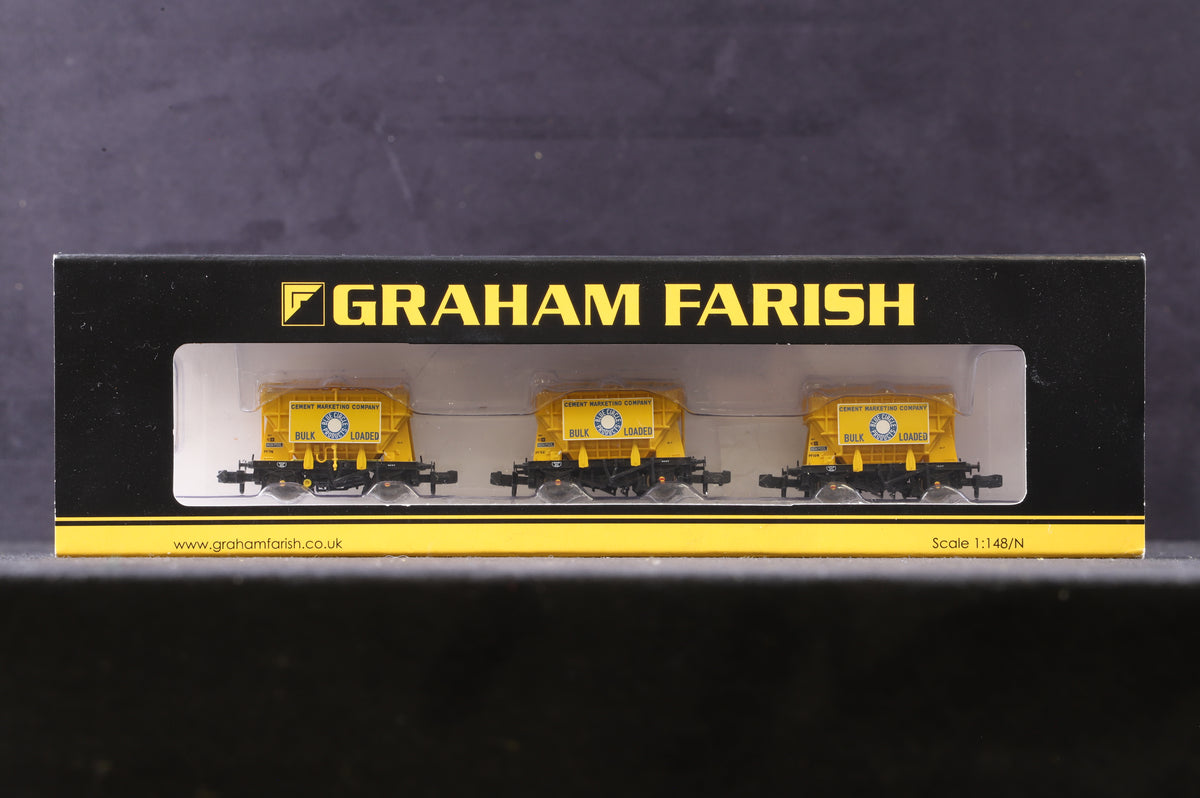 Graham Farish N 377-841 Set Of 3 Presflo Cement Wagons Blue Circle Yellow