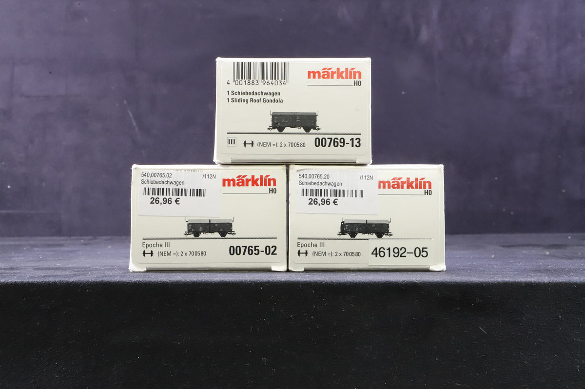Marklin HO Rake Of 3 Mixed DB Wagons Inc. 46192-05, 00769-13 &amp; 00765-02