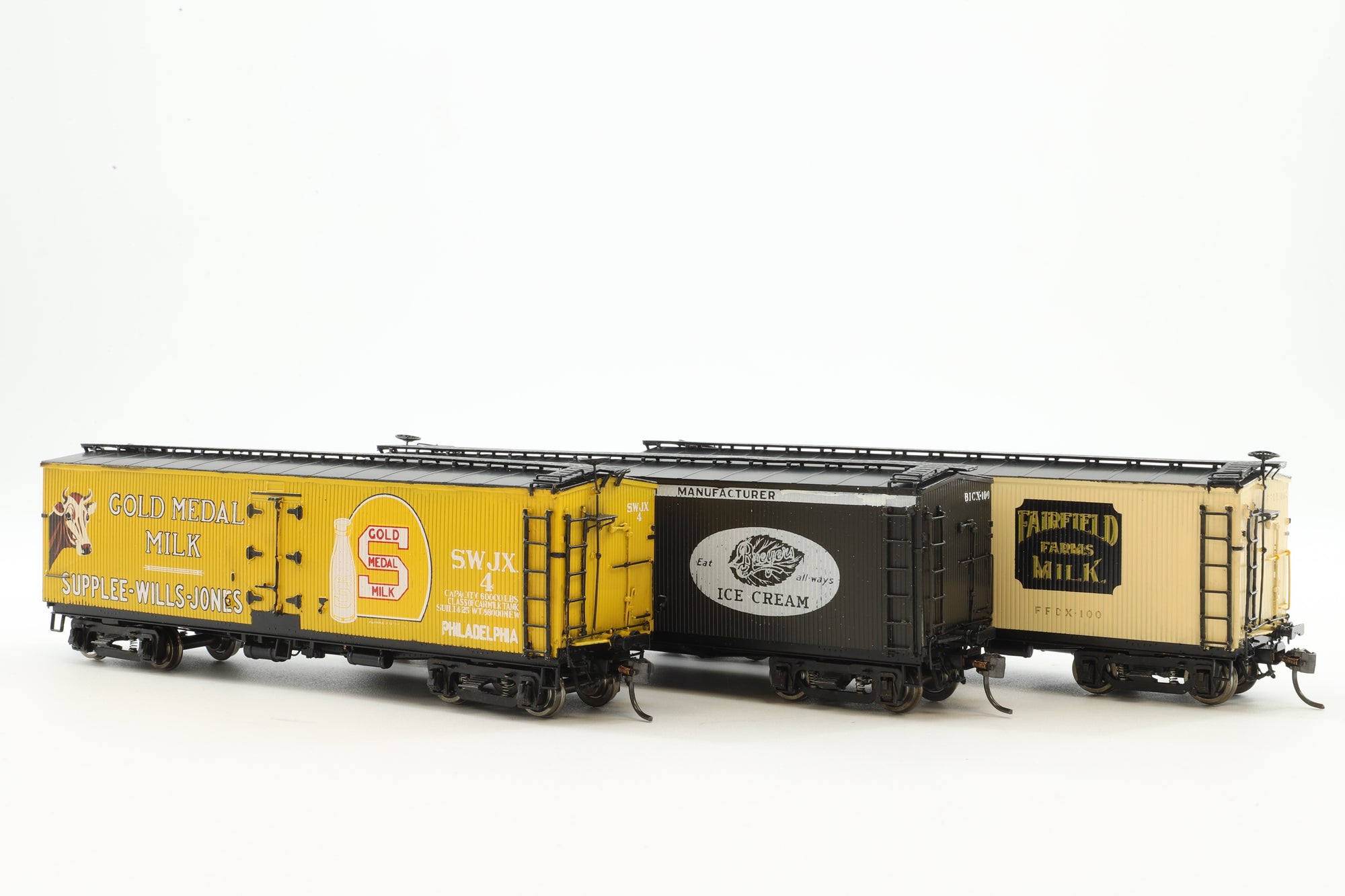 Precision Scale HO Brass 16614 Milk Car Set Of 3 cars Fairfield, Supplee, Breyer