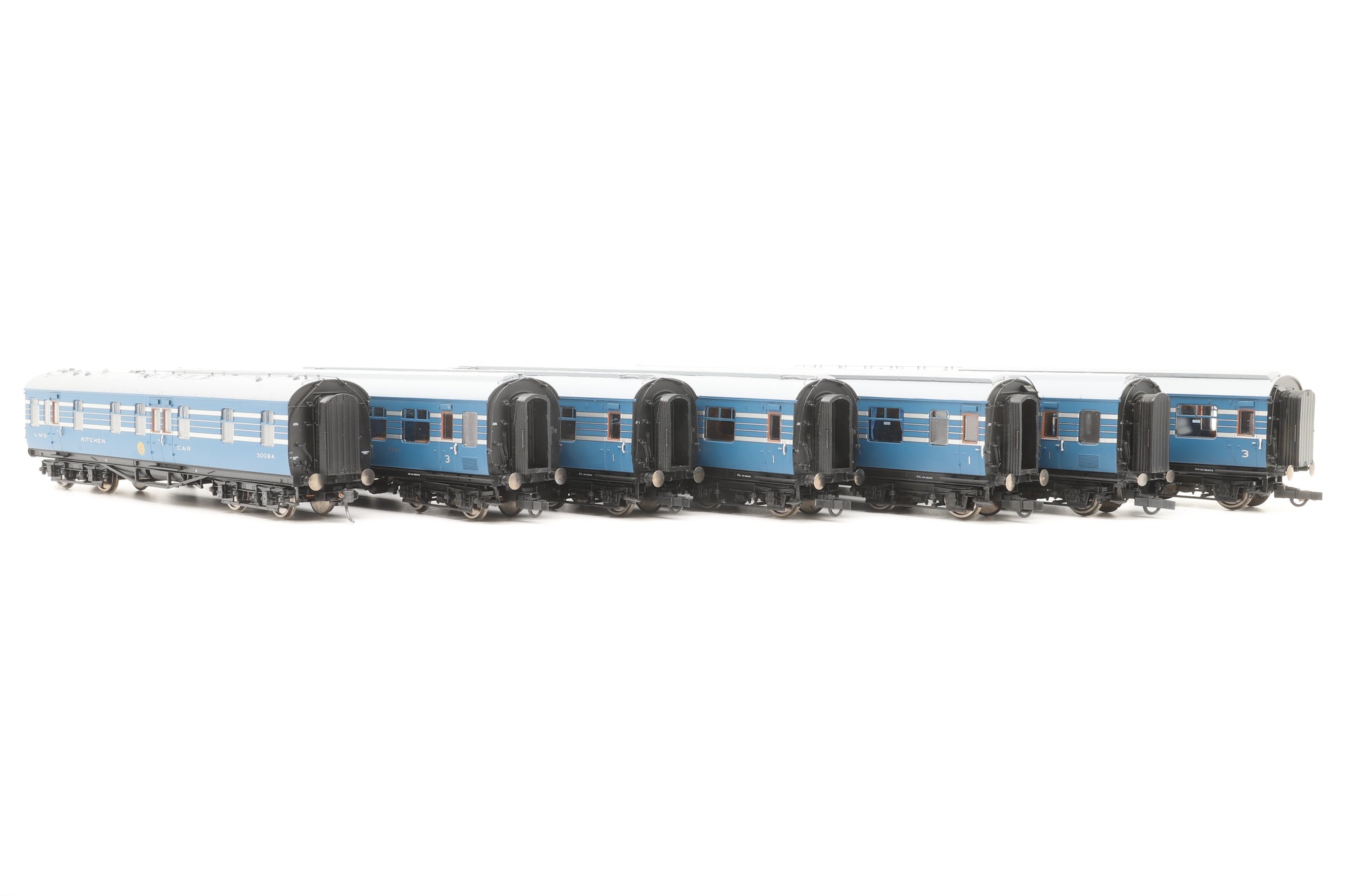 Hornby OO Rake Of 7 LMS Blue Coronation Coaches Lighting Fitted