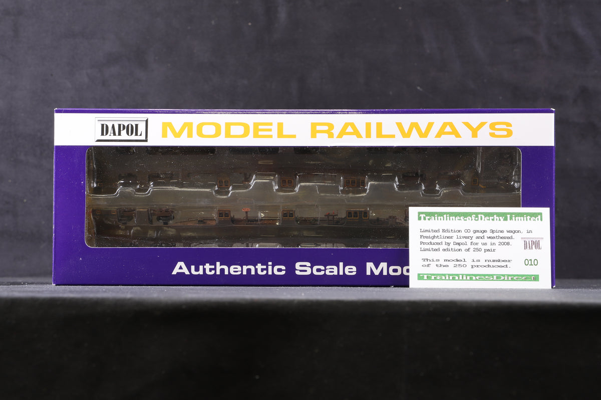 Dapol OO Pack Of 2 FEA-B Freightliner Spine Wagon &#39;640351 &amp; 640352&#39; Weathered, Ltd Ed 10/ 250