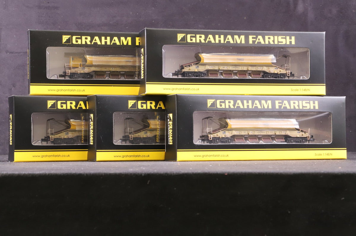 Graham Farish N 377-700Z &amp; 701Z Rake Of 5 JJA Mk2 Autoballaster Wagons Network Raio Weathered