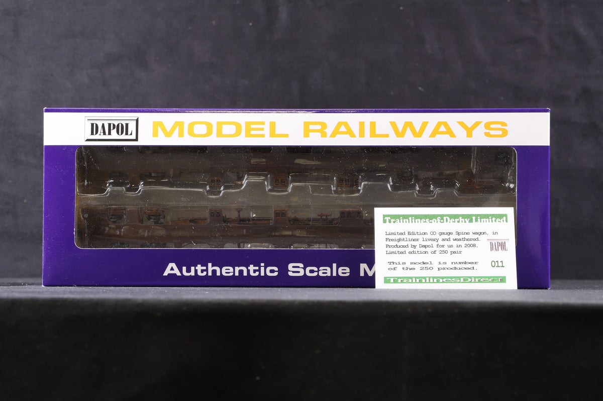 Dapol OO Pack Of 2 FEA-B Freightliner Spine Wagon &#39;640351 &amp; 640352&#39; Weathered, Ltd Ed 11/ 250