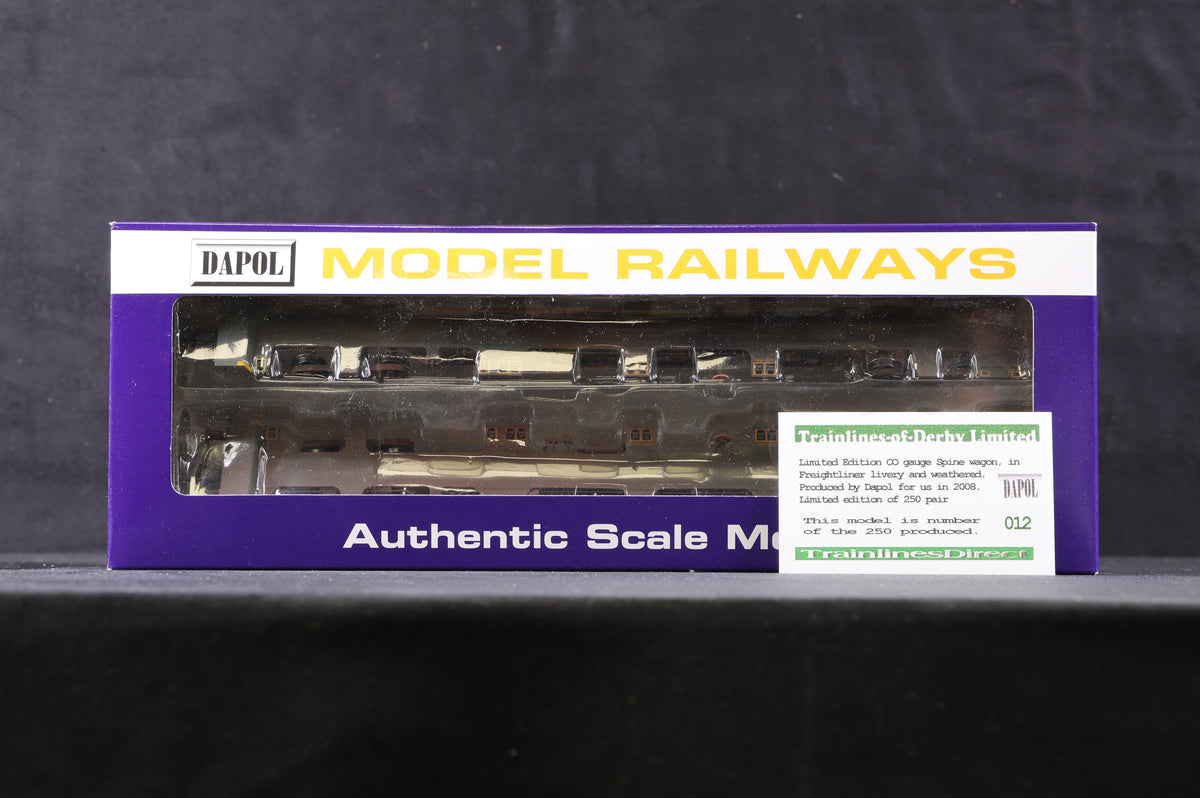 Dapol OO Pack Of 2 FEA-B Freightliner Spine Wagons &#39;640351 &amp; 640352&#39; Weathered, Ltd Ed 12/ 250