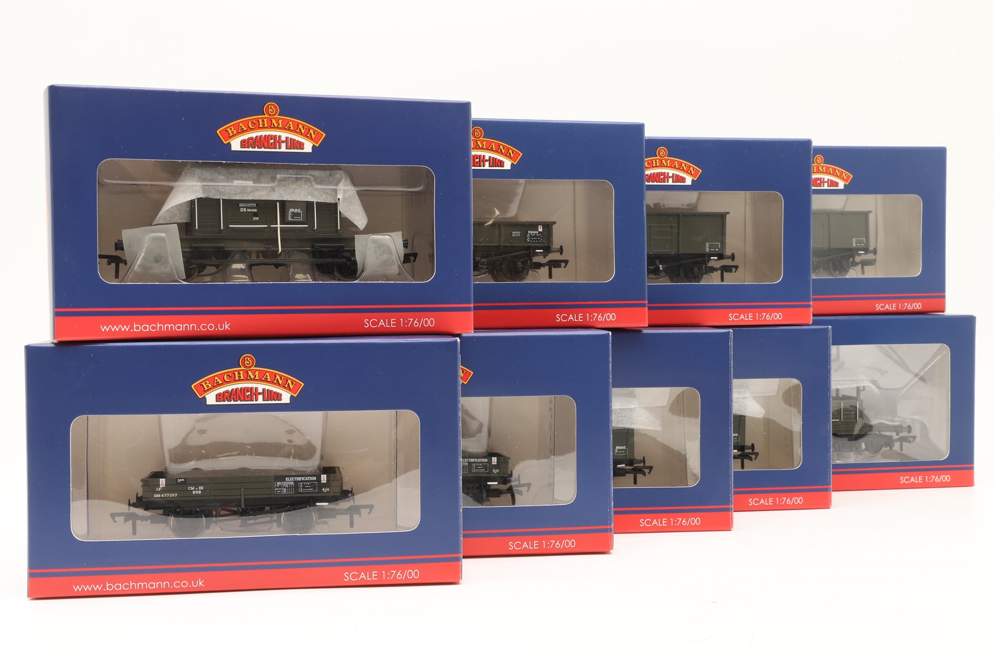Bachmann OO Rake Of 9 Assorted Departmental Wagons Inc. 37-162 x2, 37-931 x2, 37-255, 38-404, 37-255, 33-826B & 37-356