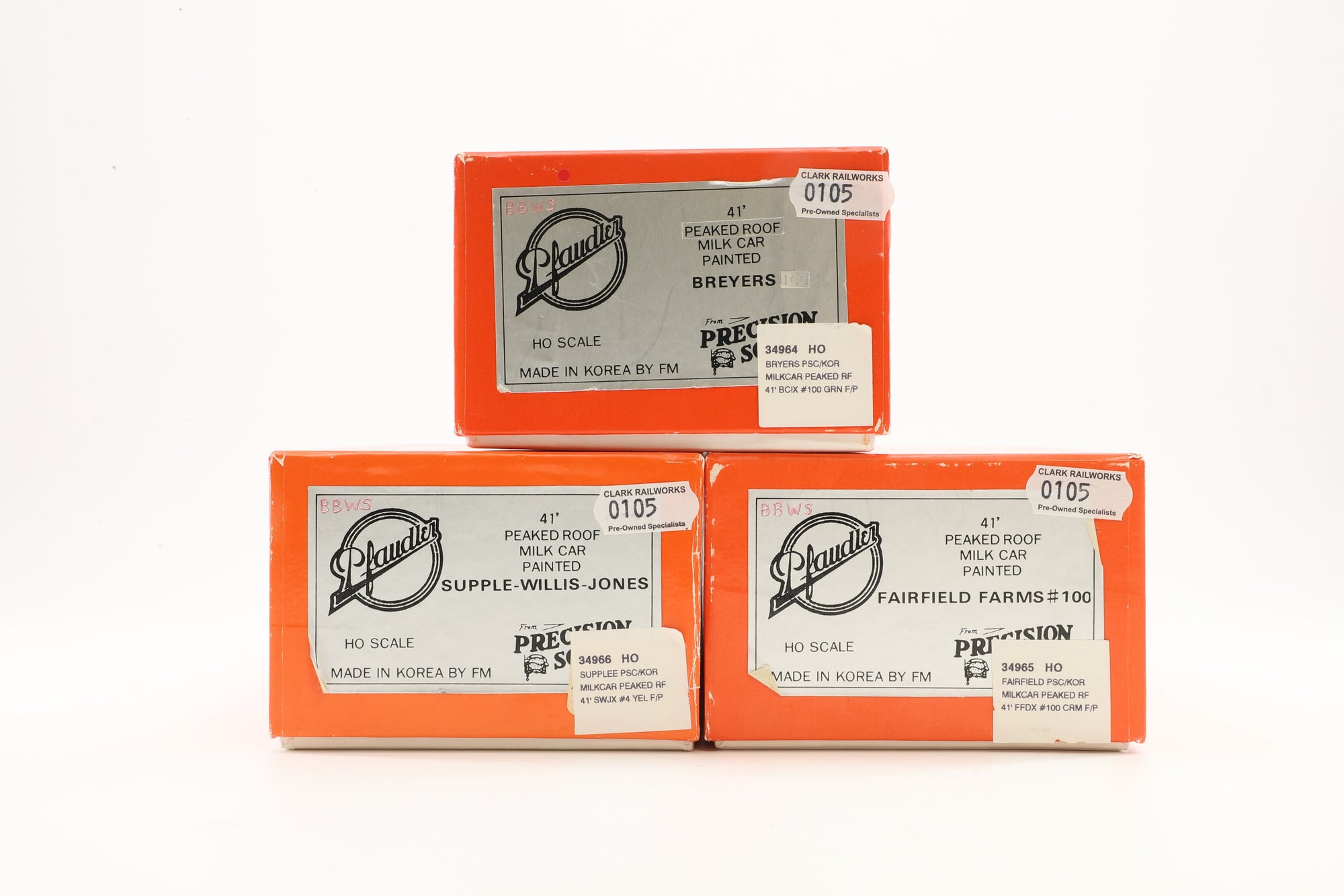 Precision Scale HO Brass 16614 Milk Car Set Of 3 cars Fairfield, Supplee, Breyer