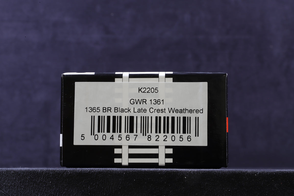 KMRC OO K2205 GWR 1361 Saddle Tank 1365 in BR Black with Late Crests - Weathered