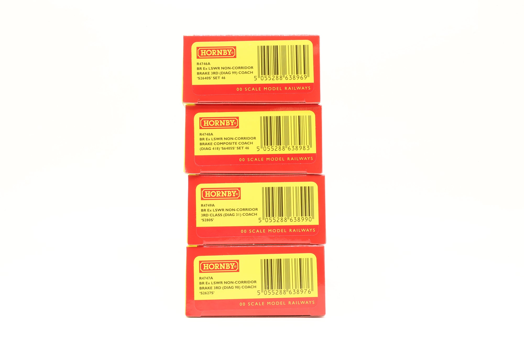 Hornby OO R4746A, 47A, 48A & 49A Rake of 4 BR Ex- LSWR Non-Corridor Coaches Crimson