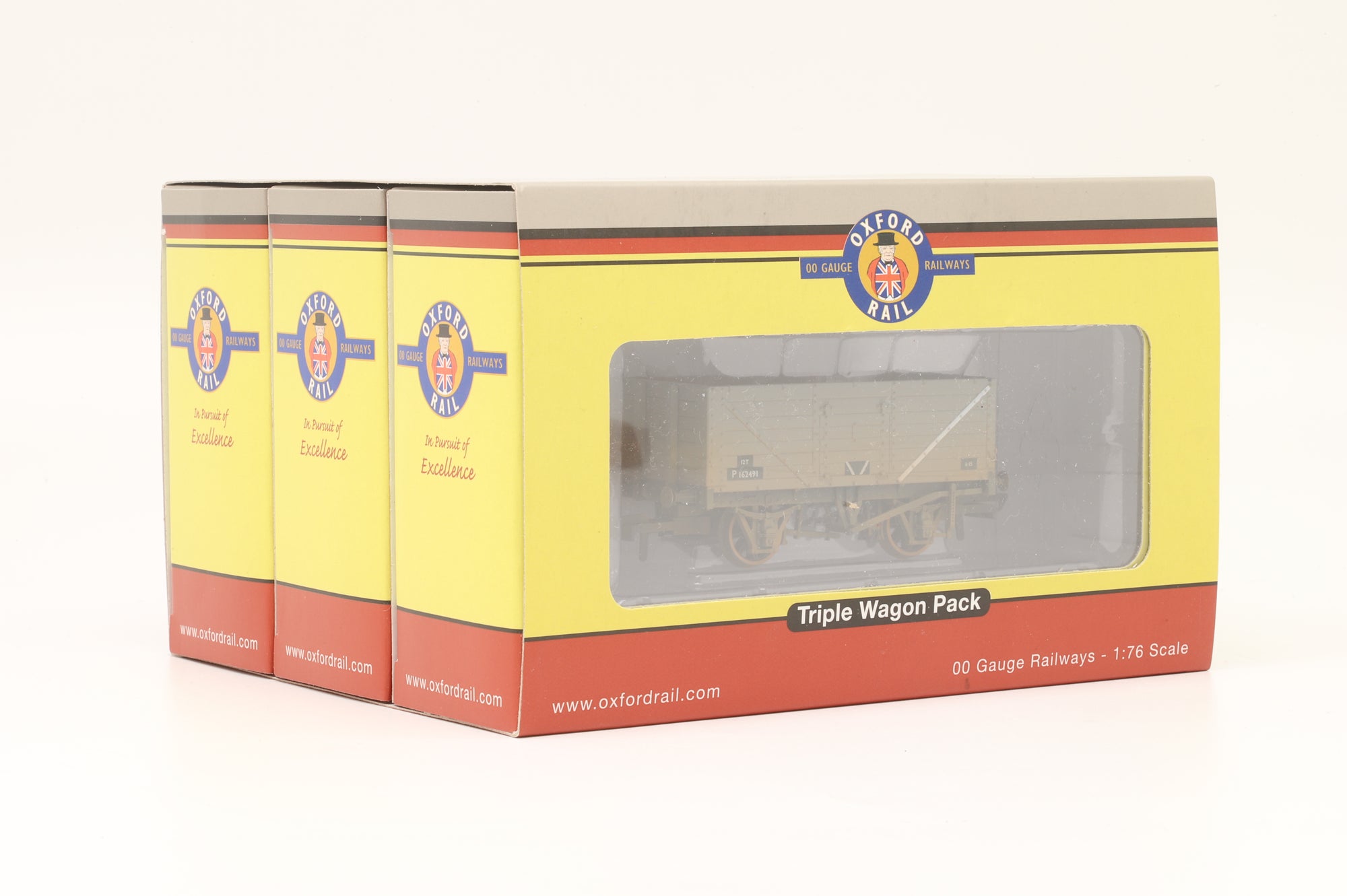 Oxford Rail OO OR76MW7016 Triple Pack of 7 Plank Wagons in BR Grey - Weathered