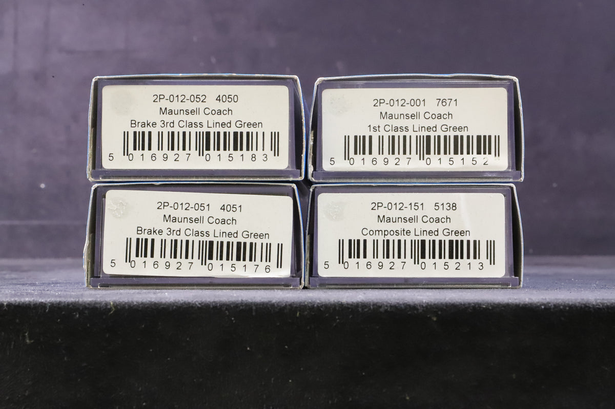 Dapol N Rake Of 4 Maunsell Lined Green Coaches Inc. 2P-012-052, 051, 001 &amp; 151