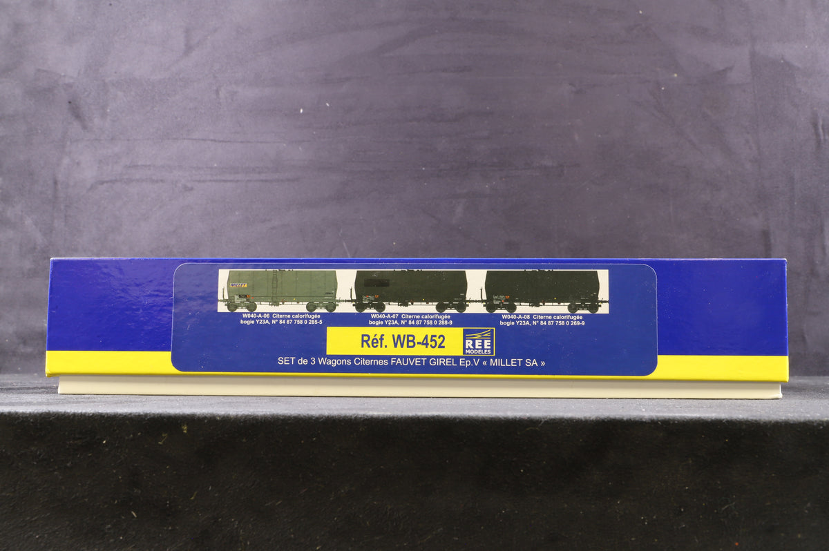 REE Models HO WB-452 3 Pack of Millet/SNCF Y23A Tanker Wagons