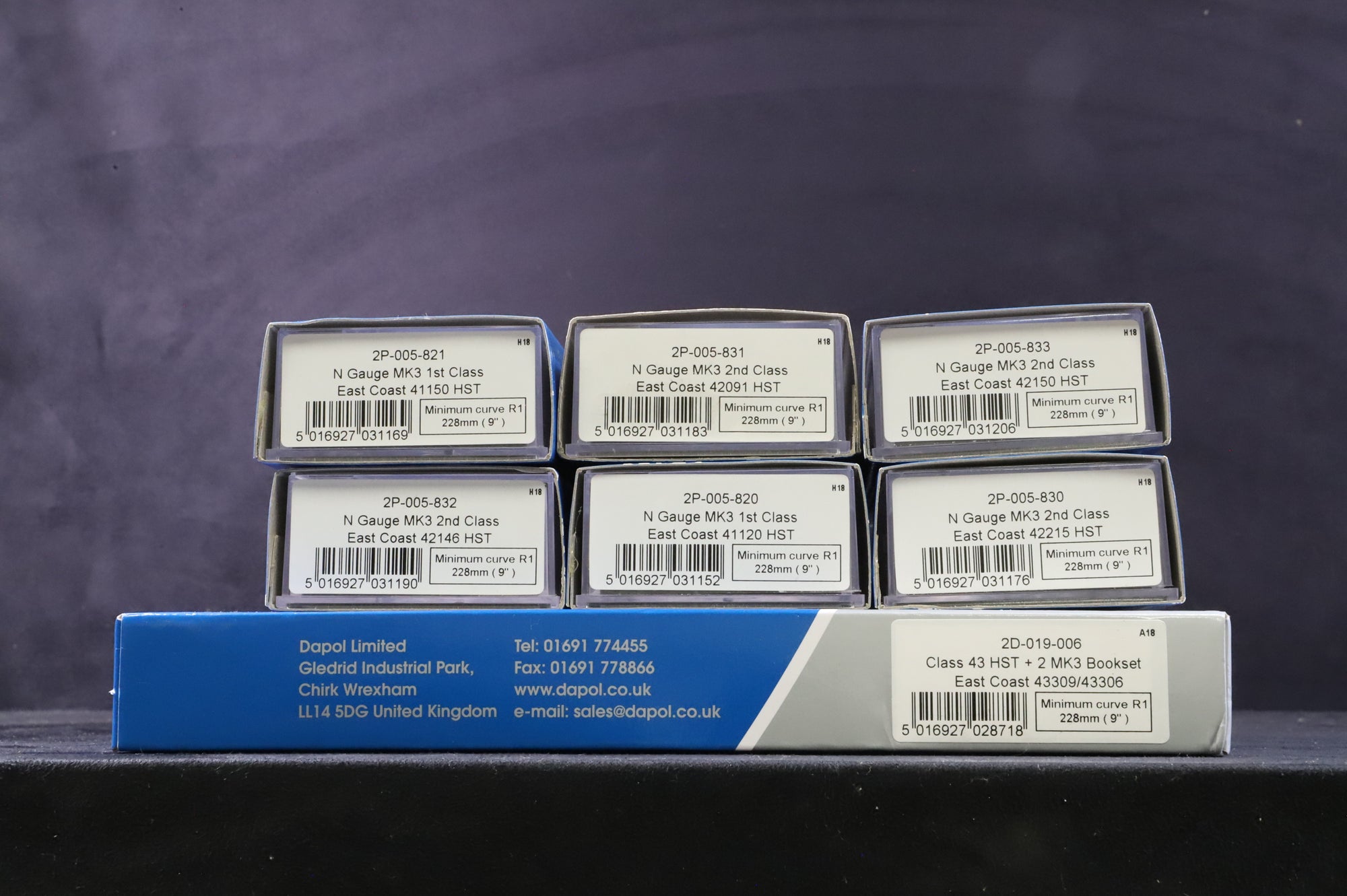 Dapol N 2D-019-006 Class 43 HST East Coast Pack & Rake Of 6 Mk3 East Coast Coaches Inc. 2P-005-821, 831, 833, 820, 830 & 832