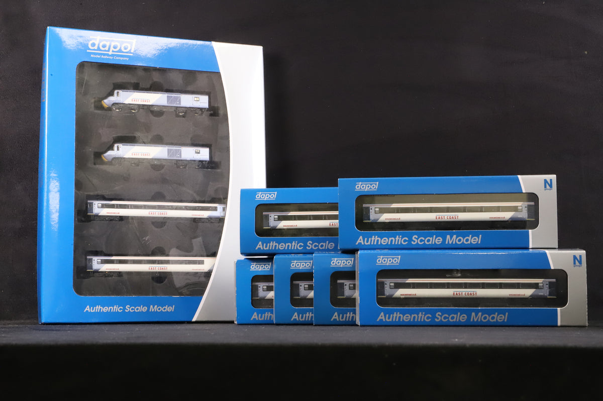 Dapol N 2D-019-006 Class 43 HST East Coast Pack &amp; Rake Of 6 Mk3 East Coast Coaches Inc. 2P-005-821, 831, 833, 820, 830 &amp; 832