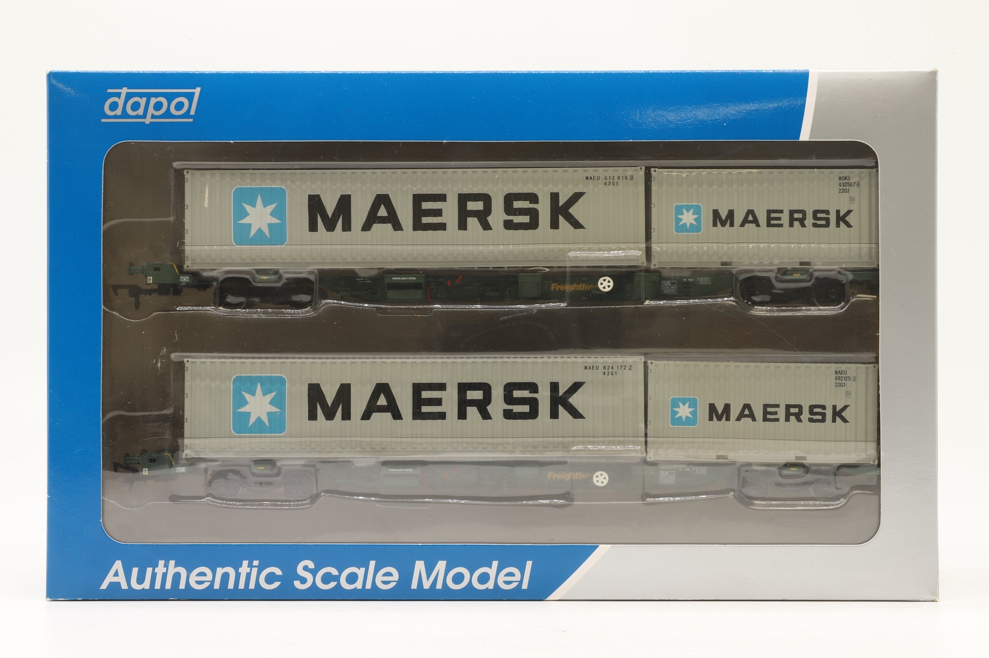 Dapol OO 4F-044-001 Twin Pack of Freightliner FEA-B Spine Wagons w/ Maersk Containers