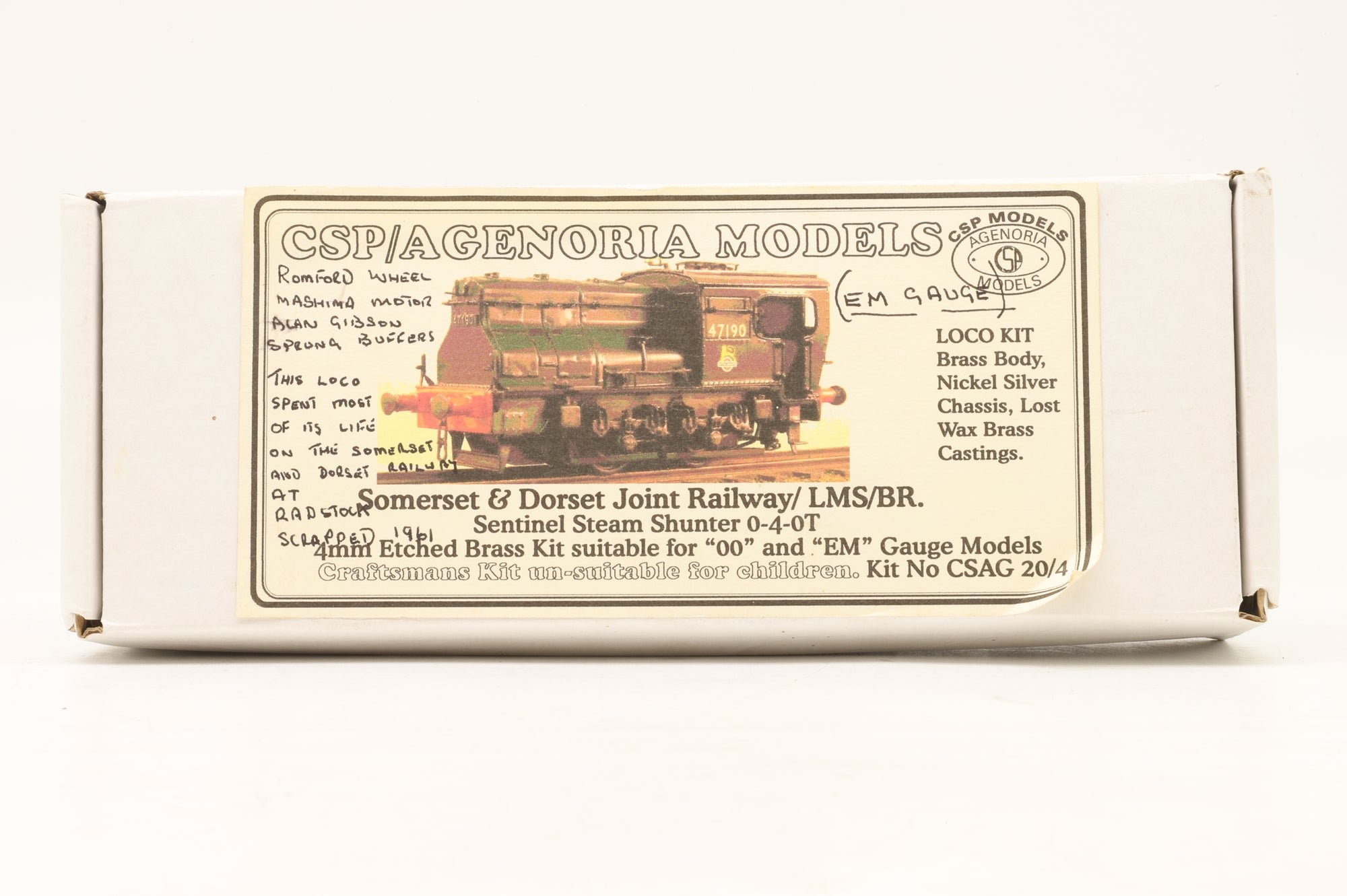 CSP/ Agenoria Models EM BR Steam Sentinel '47190' BR Black E/C Kit Built