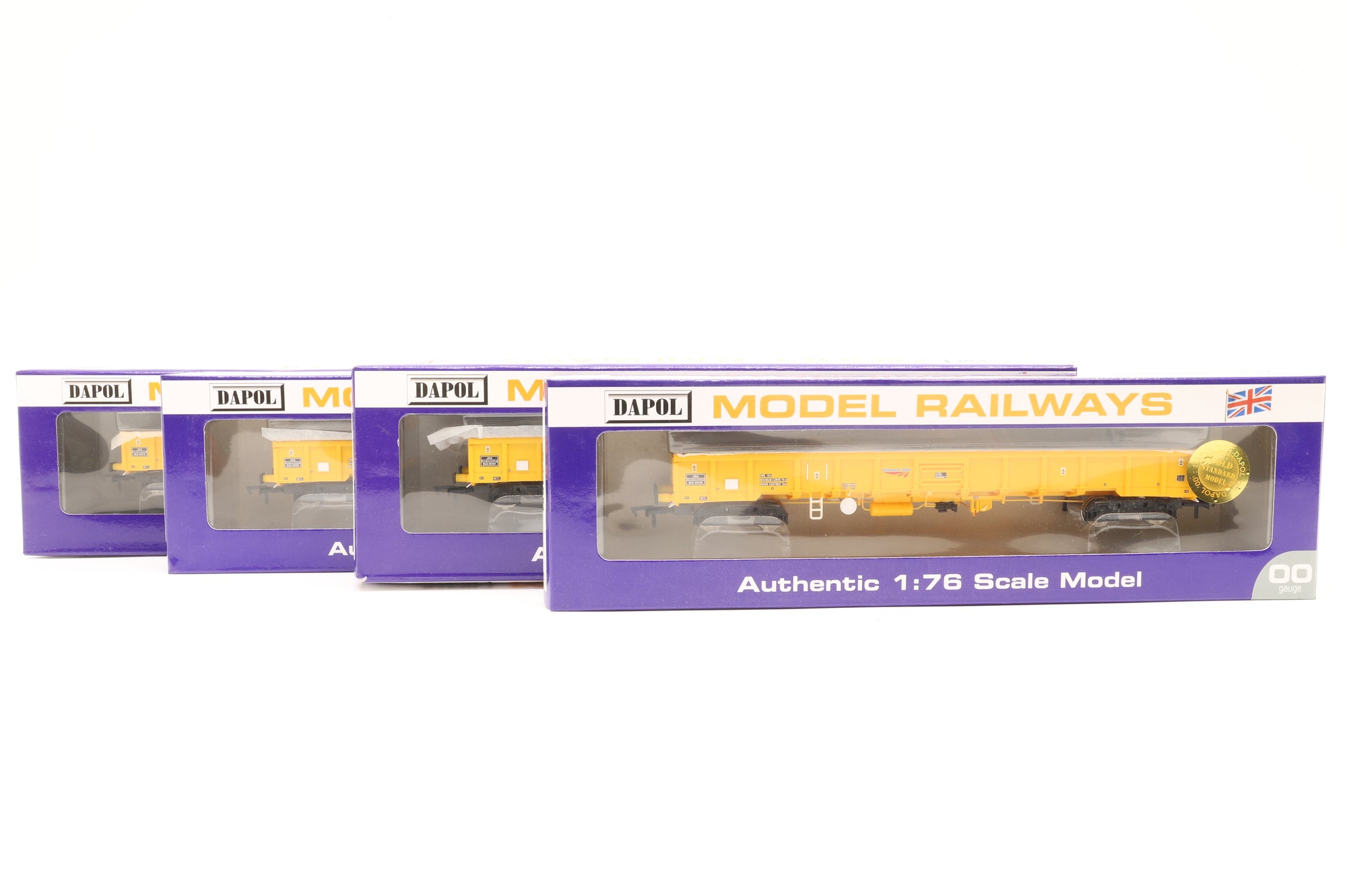 Dapol OO Rake of 4x JNA Falcon Wagons in Network Rail Yellow