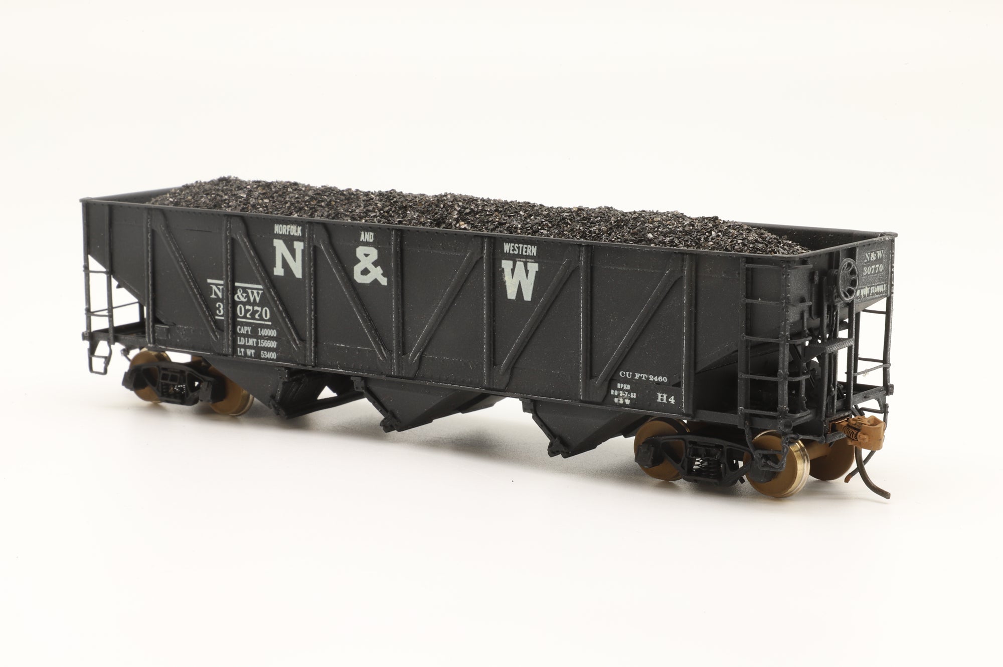 Overland Models/MS Models HO 3097 N&W 'H-4' 3-Bay 70T Steel Hopper, Brass Custom Painted & Transferred