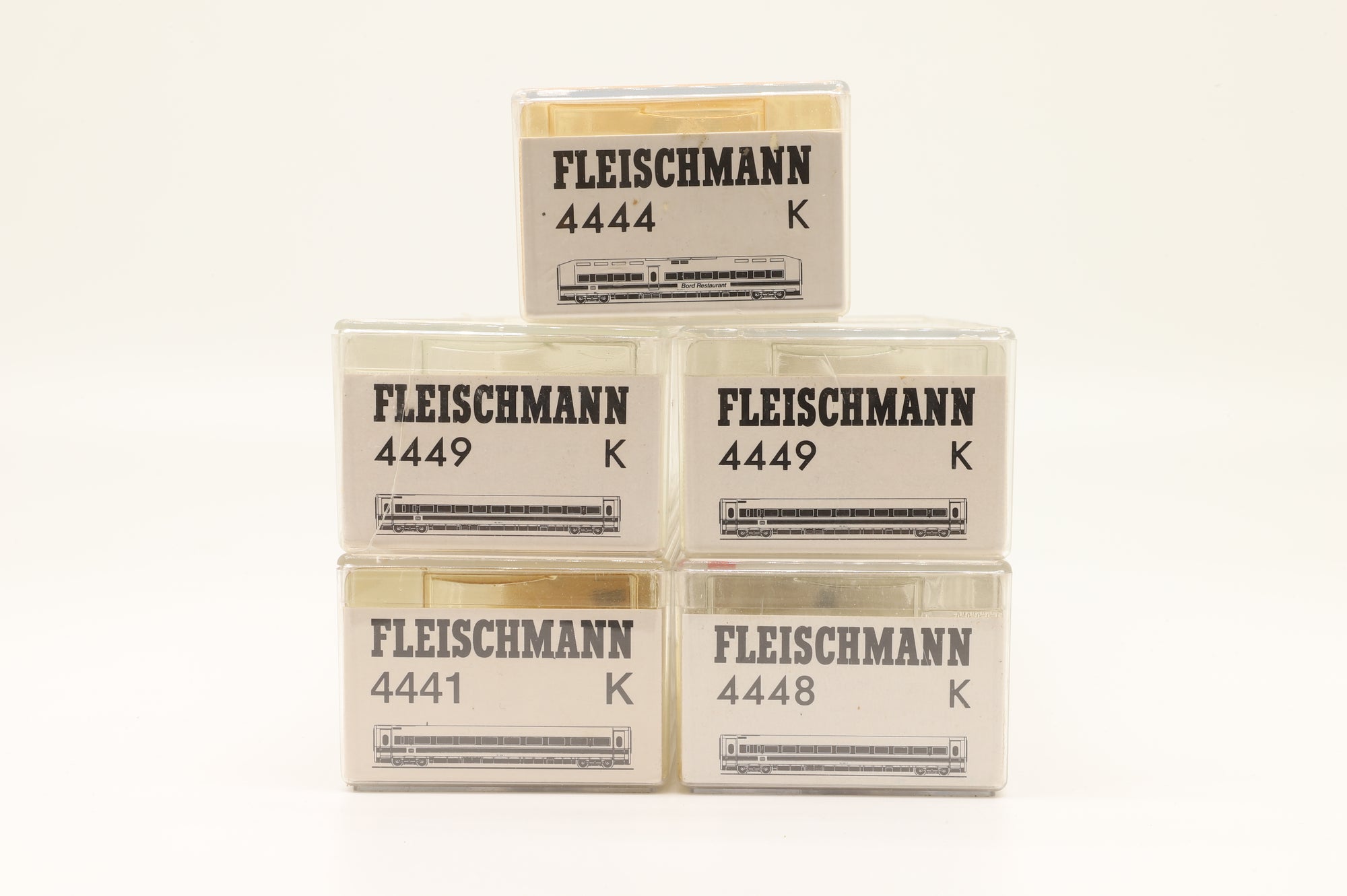 Fleischmann HO Rake Of 5 DB ICE Coaches Inc. 4449x2, 4448, 4441, 4444