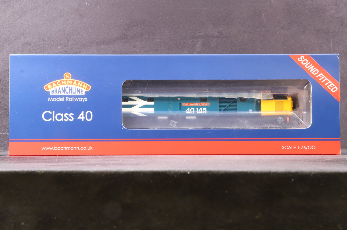 Bachmann OO 32-489ZSF Class 40 40145 &#39;East Lancashire Railway&#39; in BR Blue w/ Large Logos - DCC Sound