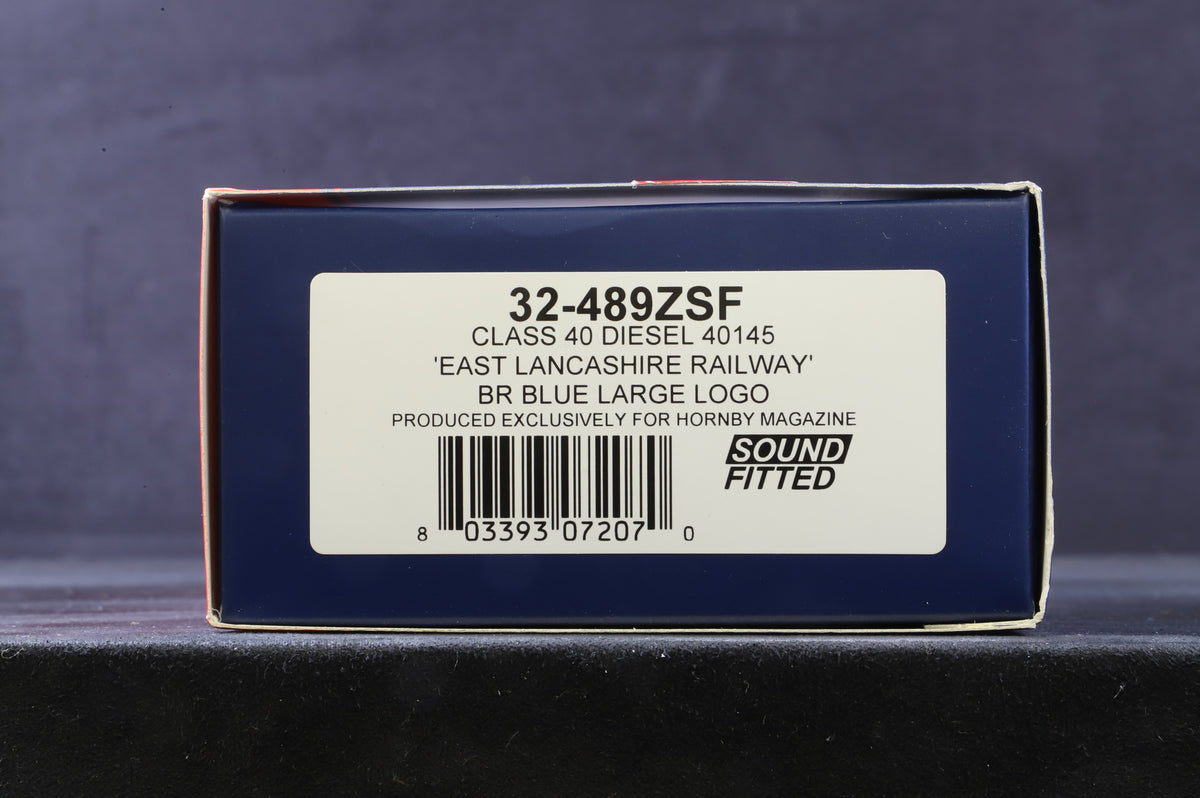 Bachmann OO 32-489ZSF Class 40 40145 &#39;East Lancashire Railway&#39; in BR Blue w/ Large Logos - DCC Sound