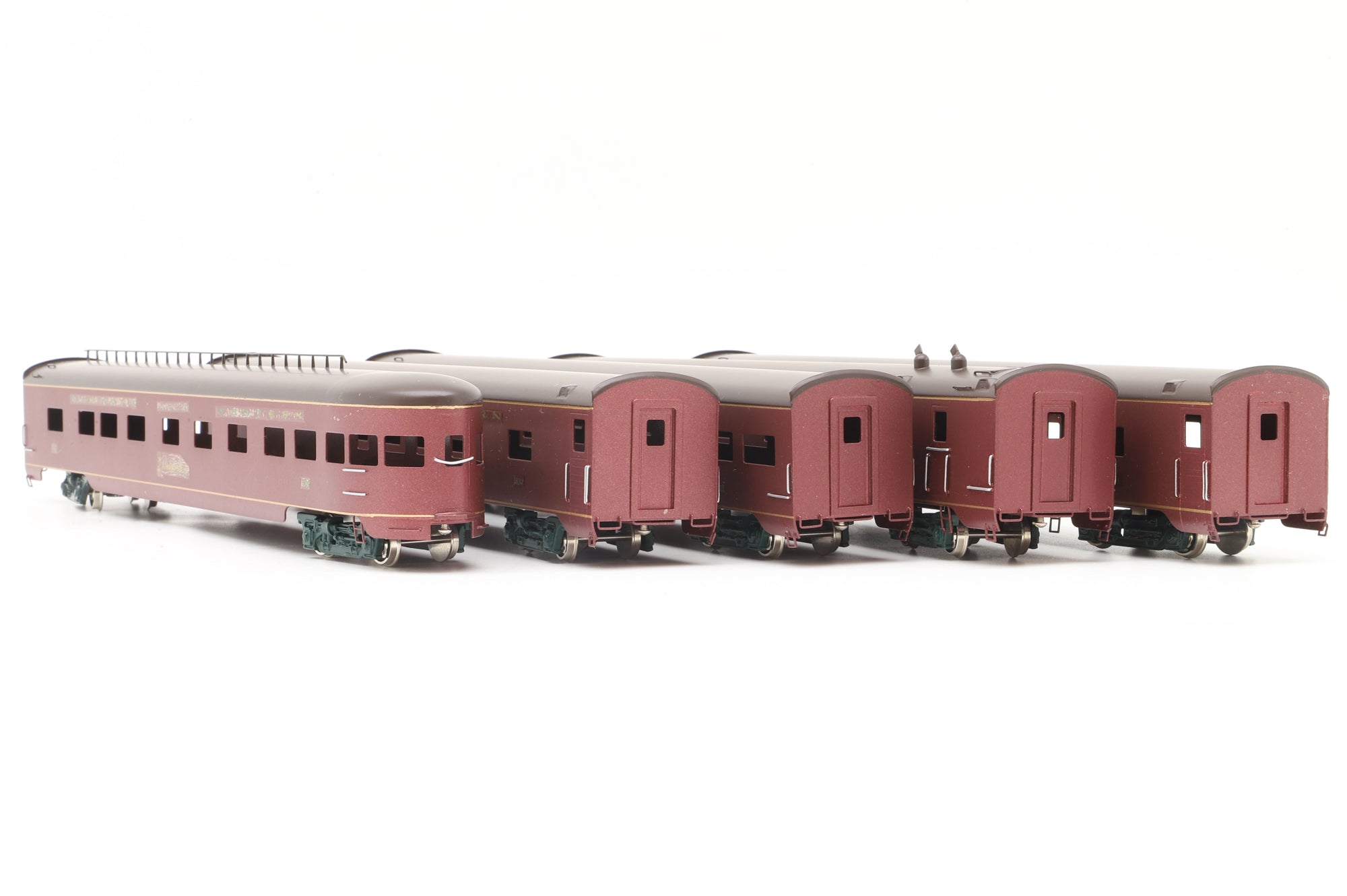 Sunset Models HO Brass Rake of Northern & Western Coaches, Custom Painted & Transferred