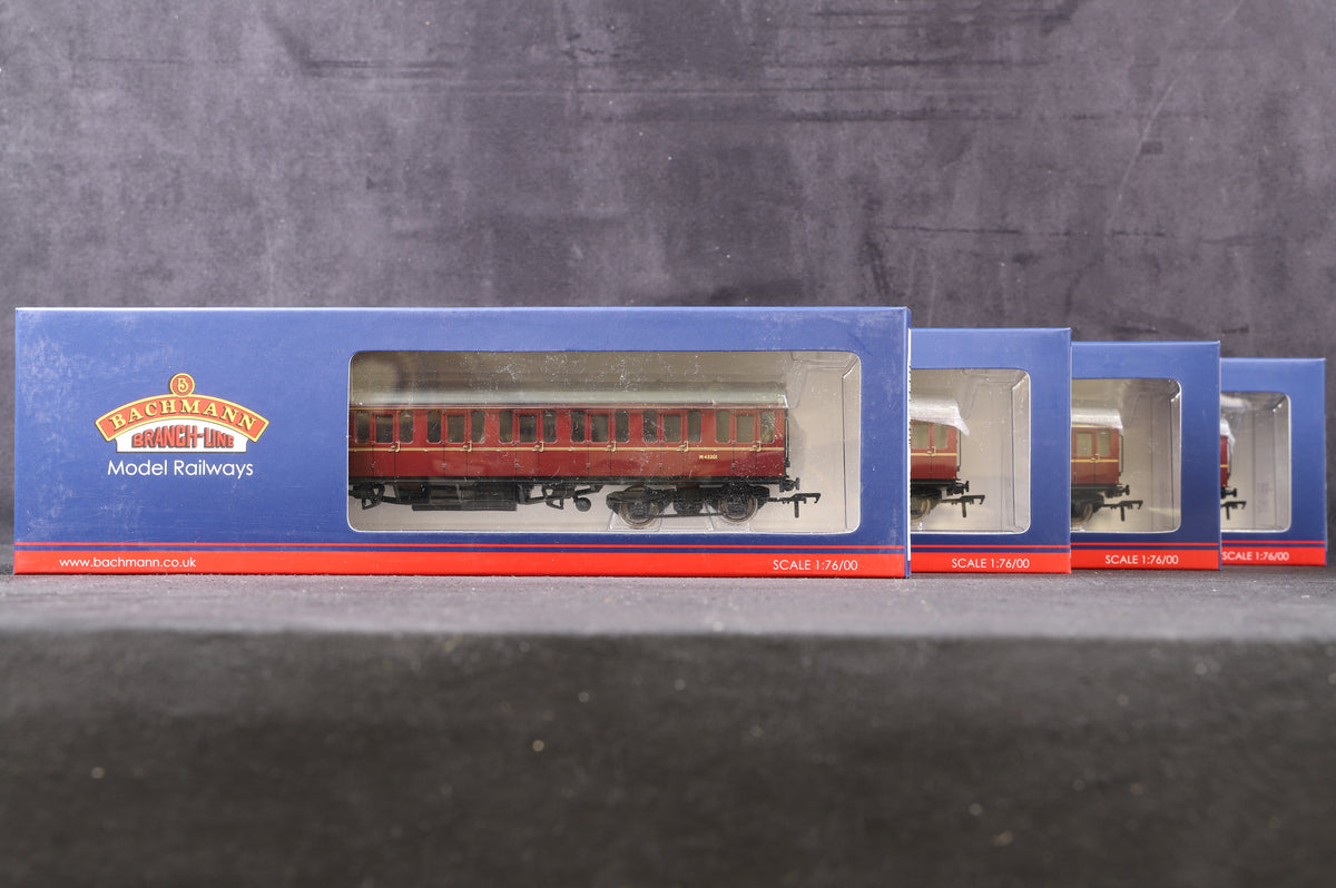 Bachmann OO Rake Of 4 MK1 Suburban BR Lined Maroon Coaches With Passengers Inc. 34-700C, 34-630B, 34-604C &amp; 34-630A