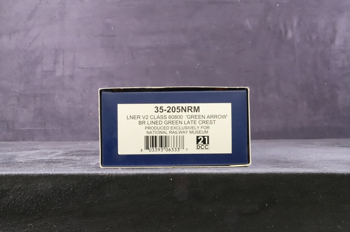 Bachmann OO 35-205NRM Class V2 &#39;60800&#39; &#39;Green Arrow&#39; BR Lined Green Weathered Excl. NRM