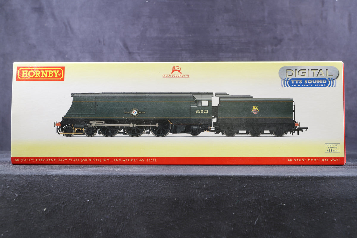 Hornby OO R3382TTS Class Merchant Navy &#39;35023&#39; &#39;Holland-Afrika&#39; BR Lined Green E/C, DCC Sound