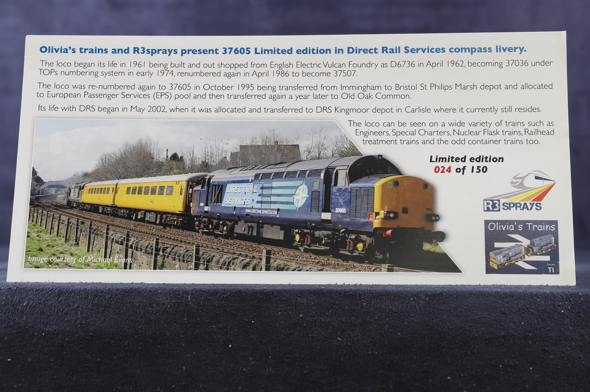 Bachmann/ R3 Sprays OO  Class 37605 DRS livery limited edition 24/150