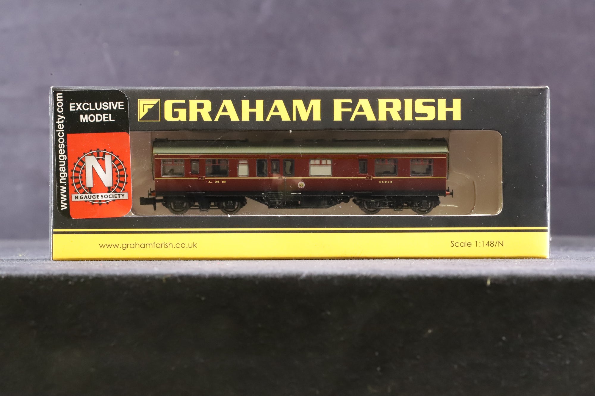 Graham Farish N Gauge 374-875U Inspection Saloon No.45030 in Heritage LMS Crimson Lake Livery w/ Full Yellow Ends