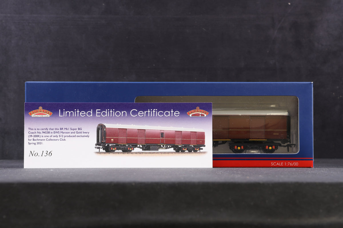 Bachmann OO 39-200K BR Mk1 NQA Super BG Full Brake EWS Lined Maroon Ltd Ed 136/ 512