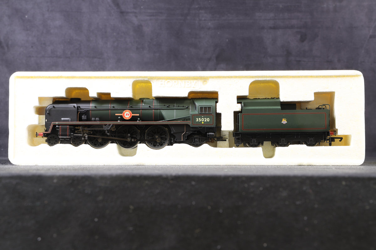 Hornby OO R2204 Merchant Navy Class &#39;35020&#39; &#39;Bibby Line&#39; BR Lined Green E/C