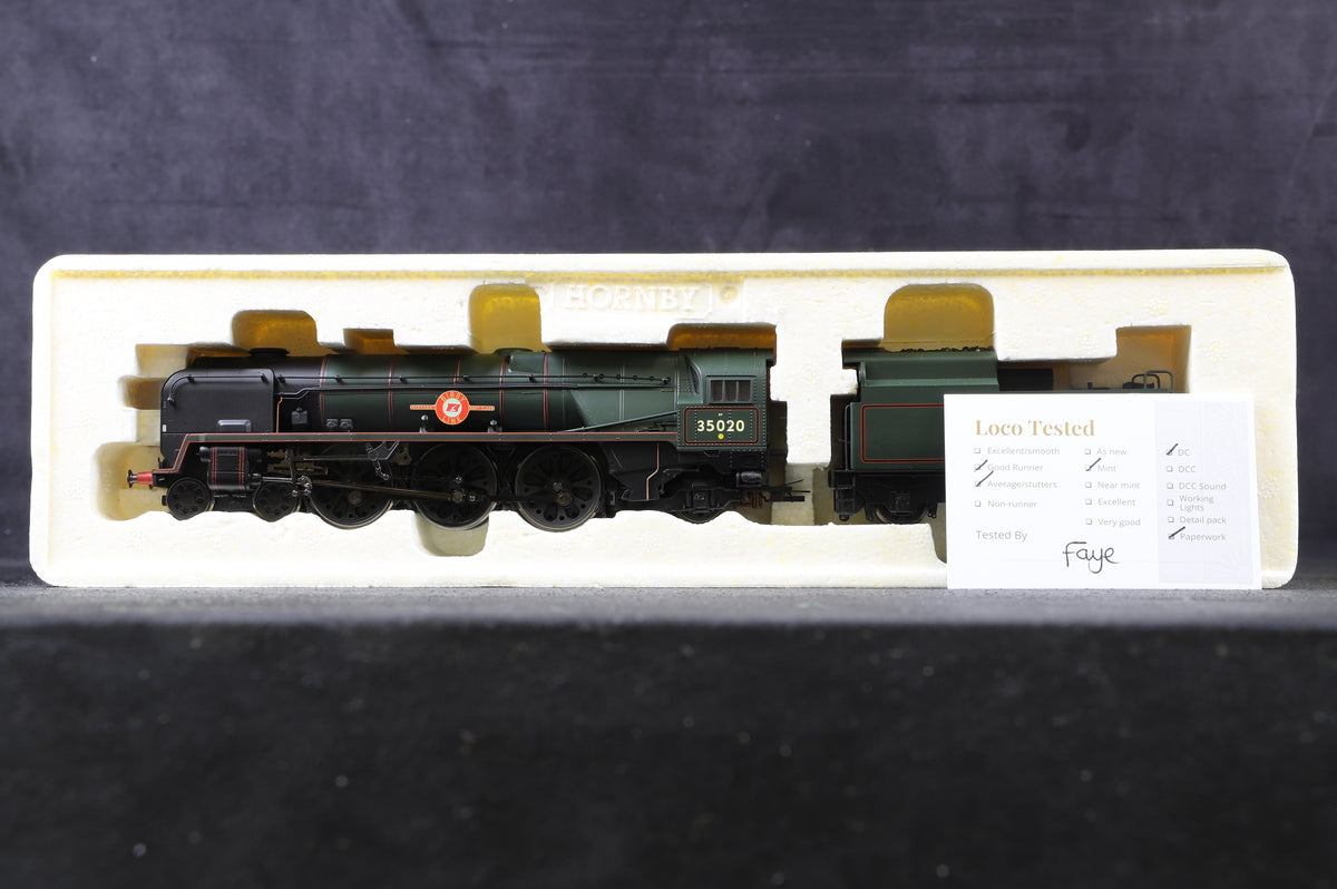 Hornby OO R2204 Merchant Navy Class &#39;35020&#39; &#39;Bibby Line&#39; BR Lined Green E/C