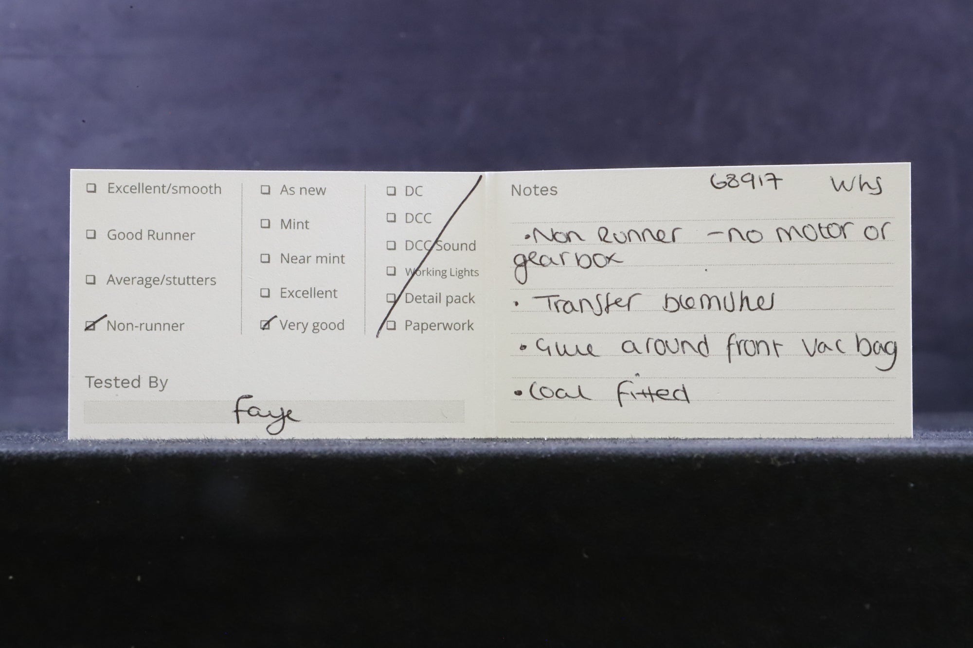 WORKSHOP DJH OO K98 J50 Class '68917' BR Black L/C NON RUNNER