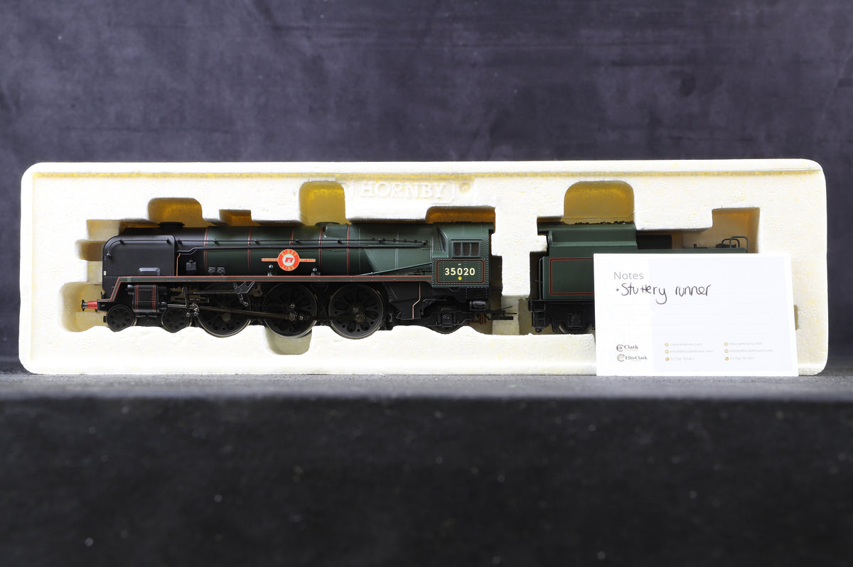 Hornby OO R2204 Merchant Navy Class &#39;35020&#39; &#39;Bibby Line&#39; BR Lined Green E/C