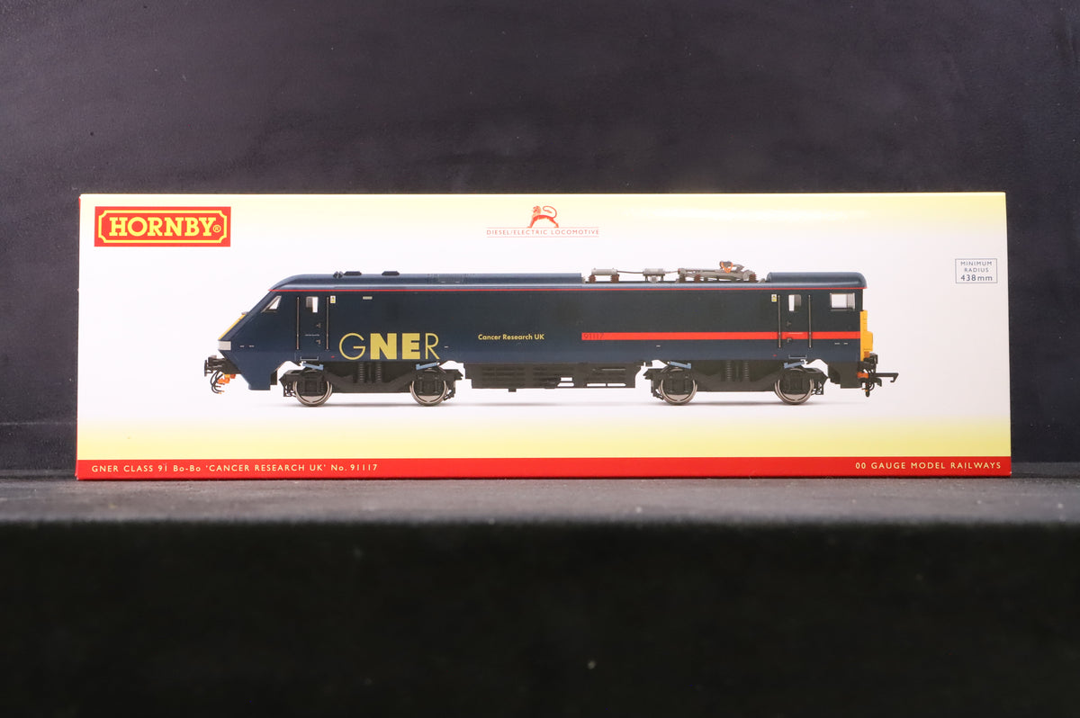 Hornby OO R3893 Class 91 Bo-Bo &#39;91117&#39; &#39;Cancer Research UK&#39; GNER