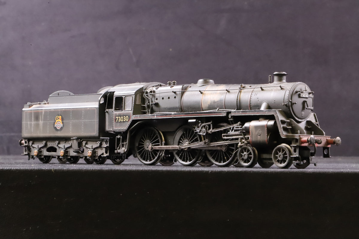 WORKSHOP Bachmann OO 32-503 Standard Class 5MT 73030 in BR Black w/ BR1 Tender, W/H Pump &amp; Early Crests - Heavily Weathered