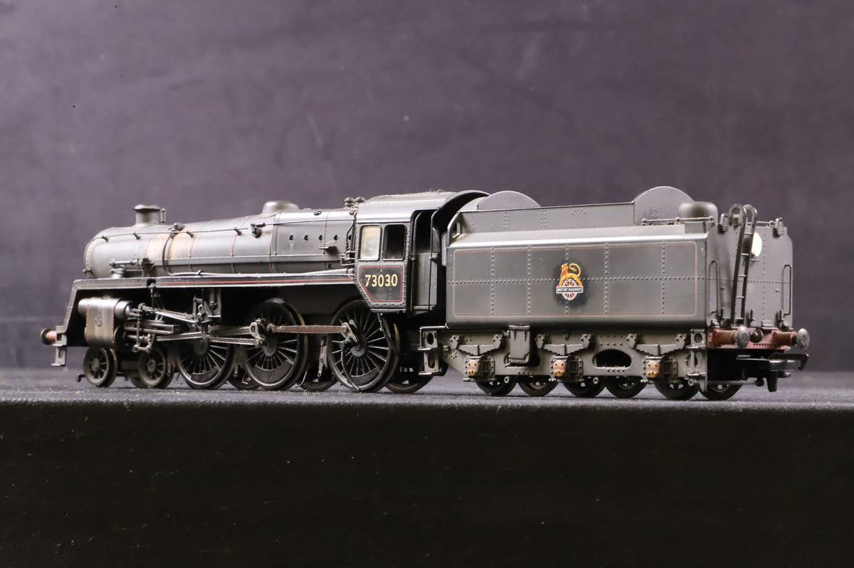 WORKSHOP Bachmann OO 32-503 Standard Class 5MT 73030 in BR Black w/ BR1 Tender, W/H Pump &amp; Early Crests - Heavily Weathered