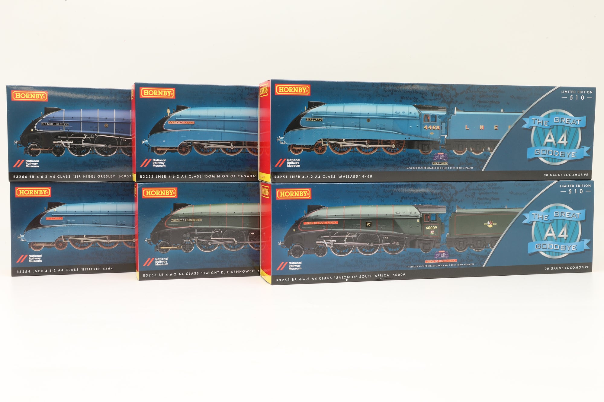 Hornby OO The Great A4 Goodbye Set Ltd Ed 164/ 510 Inc. R3251, R3252, R3253, R3254, R3255 & R3256 & Display Cabinet