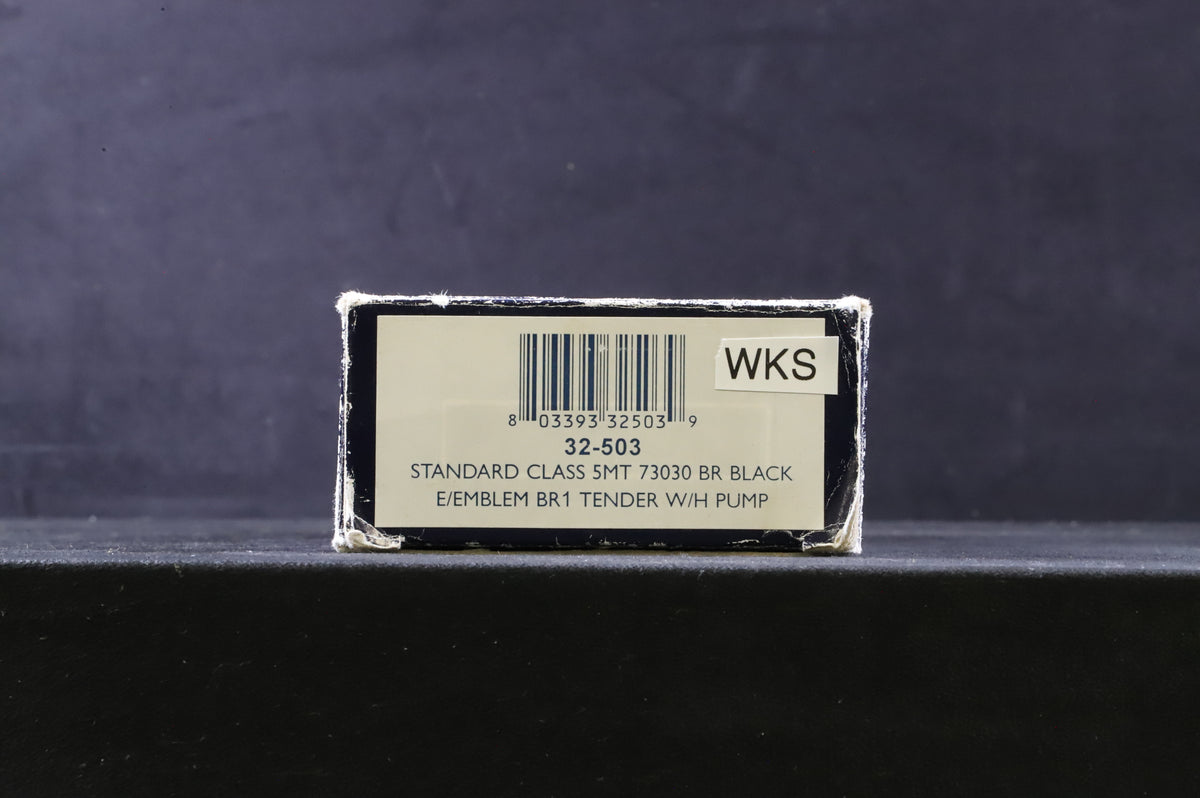 WORKSHOP Bachmann OO 32-503 Standard Class 5MT 73030 in BR Black w/ BR1 Tender, W/H Pump &amp; Early Crests - Heavily Weathered